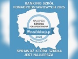 Na niebieskim biała mapa Polski. Na grafice białe i niebieskie napisy, m.in. "Wasza edukacja", "Ranking szkół...