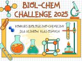 Grafika promująca Konkurs Biologiczno-Chemiczy dla uczniów klas VIII szkoły podstawowej.