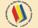 Logo: W środku okładka ksiązki, wokół napis "Konkursy przedmiotowe Kujawsko-Pomorskiego Kuratora Oświaty".