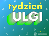 Napis "Tydzień ulgi" na turkusowym tle w kropki.