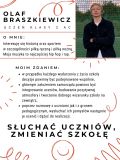 Plakat. Na białym tle czarny tekst. W prawym górnym rogu zdjęcie chłopaka.