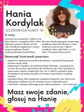 Plakat. Na białym tle czarny tekst. Wokół różowa ramka. W prawym górnym rogu zdjęcie diewczyny.
