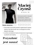 Plakat. Na białym tle czarny tekst. W lewym górnym rogu czarno-białe zdjęcie chłopaka. Na plakacie różne szare kształty.