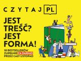 Żółty plakat promujący akację czytaj.pl. Na plakacie napis "Jest treść, jest forma".