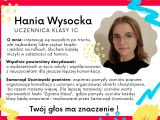 Plakat. Na białym tle czarny tekst. Wokół różowa ramka. W prawym górnym rogu zdjęcie dziewczyny.