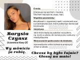 Plakat. Na białym tle czarny tekst. W lewym górnym rogu zdjęcie dziewczyny. Na plakacie różne szare kształty.