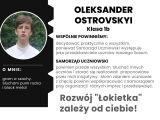 Plakat. Na białym tle czarny tekst. Z lewej strony szeroki czarny pasek, na którym jest zdjęcie chłopaka.