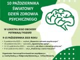 Plakat. Na biało zielonym tle czarne i białe napisy. Z prawej strony biała grafika głowy człowieka.